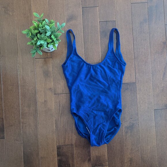 PURPLE RIBBED VINTAGE SWIMSUIT - Picture 1 of 3